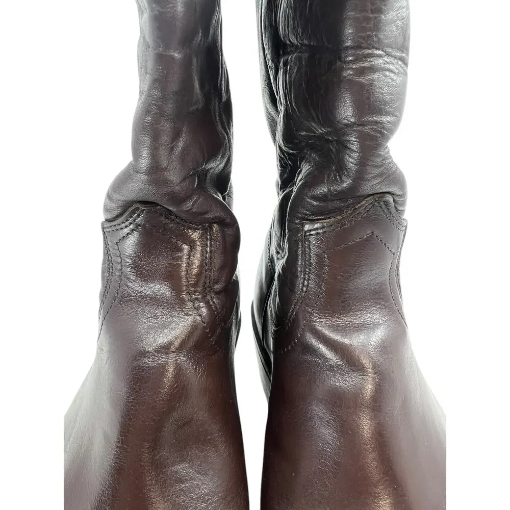 Vintage 70s Frye Brown Leather Tall Riding Boots Made in USA Men’s 7D